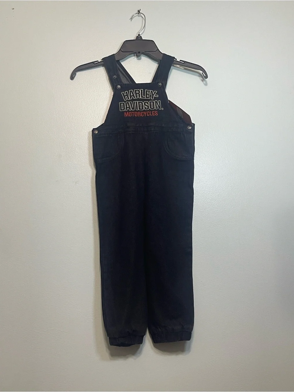 Harley-Davidson Black Denim Kids' Overalls with Embroidered Logo